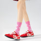 3 Pair Crew Socks Heart Pattern Soft Stretch Knit Mid Calf Length Casual Giftable Sock Set US 5-10.5