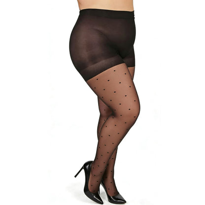 Plus Size 2-Piece Sheer Heart Pattern Stockings with Reinforced Control Top and Stretch Fit