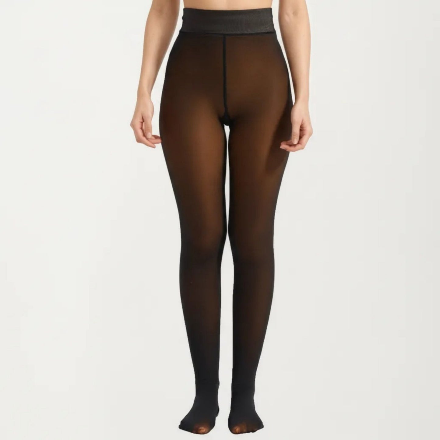 Fleece Lined Opaque Tights with High Waist Control Top and Thermal Stretch Fabric