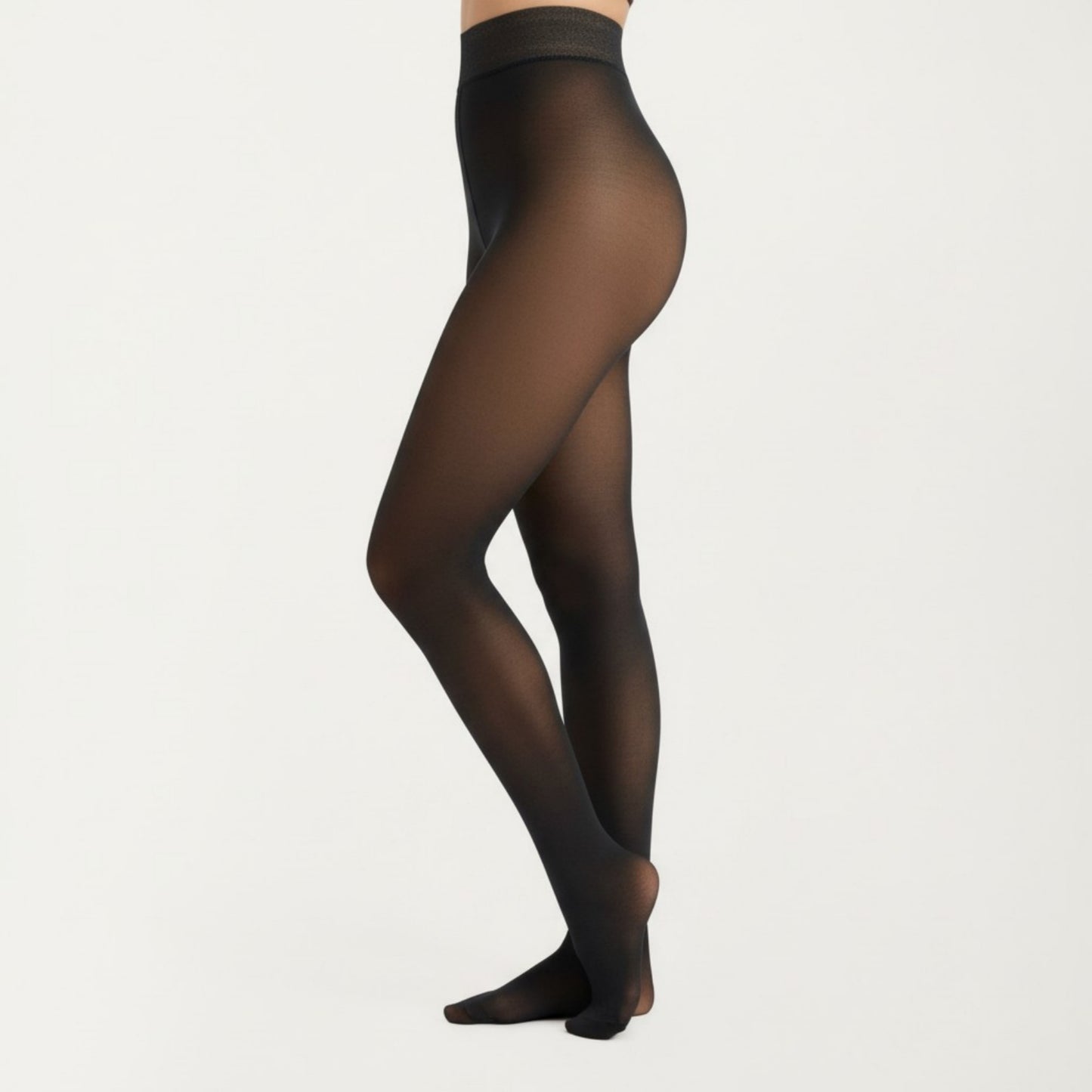 Fleece Lined Opaque Tights with High Waist Control Top and Thermal Stretch Fabric