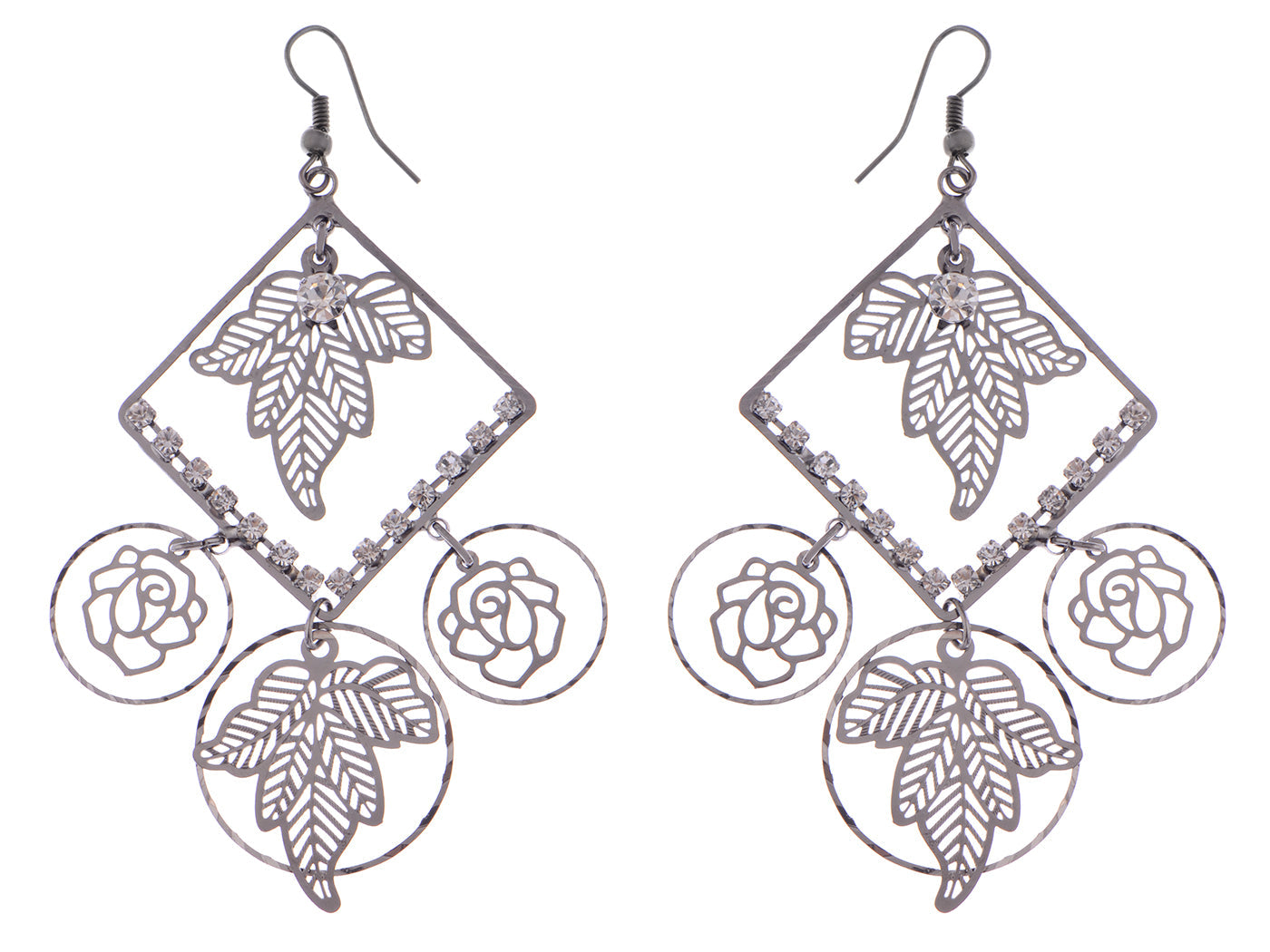 Bronze Flower And Leave Designed Dangle Earrings