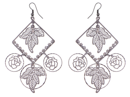 Bronze Flower And Leave Designed Dangle Earrings