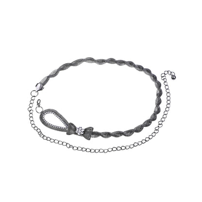 Braided Waist Chain with Bow Accent and Crystal Center Adjustable Fit