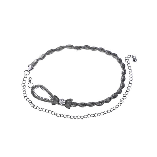 Braided Waist Chain with Bow Accent and Crystal Center Adjustable Fit