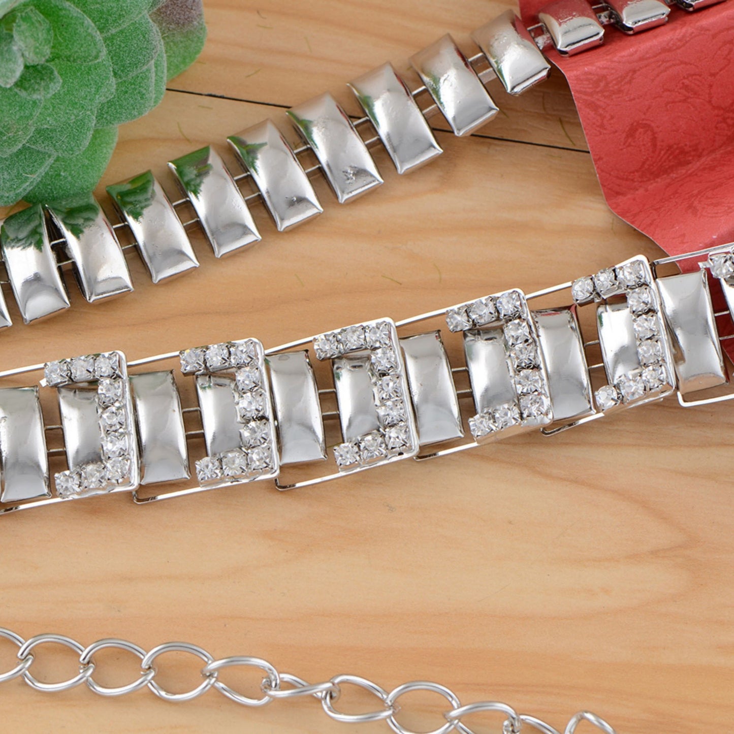 Geometric Square Link Waist Chain with Adjustable Extender and Shimmering Accents
