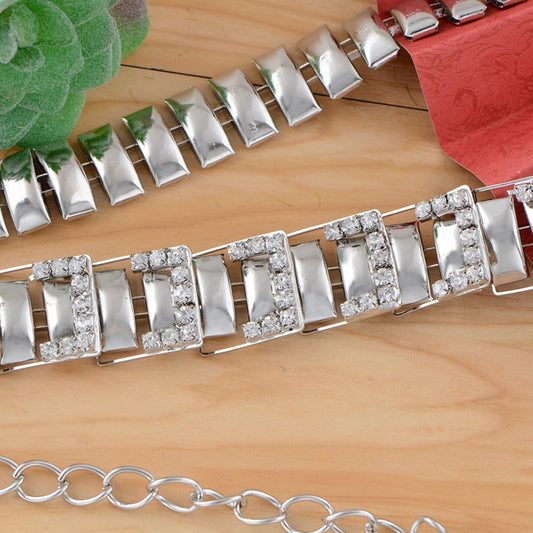Geometric Square Link Waist Chain with Adjustable Extender and Shimmering Accents