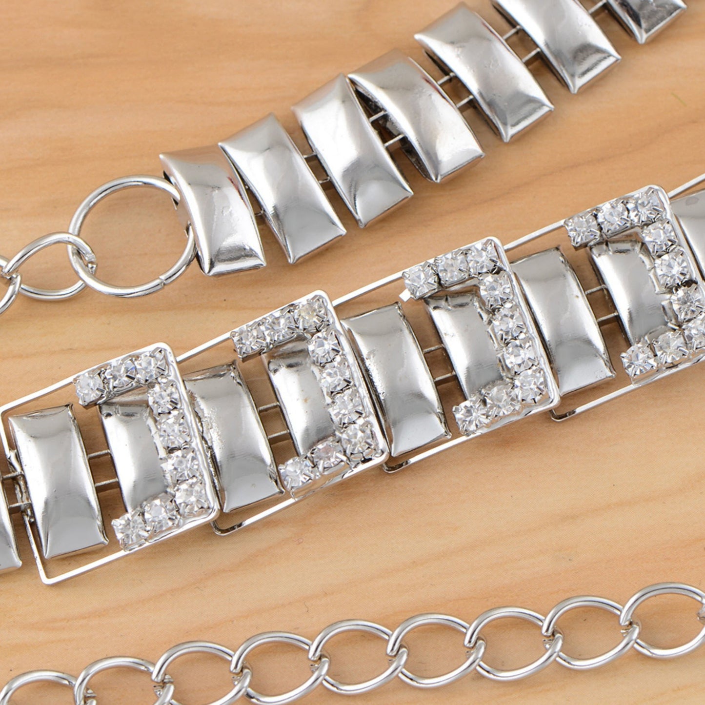 Geometric Square Link Waist Chain with Adjustable Extender and Shimmering Accents