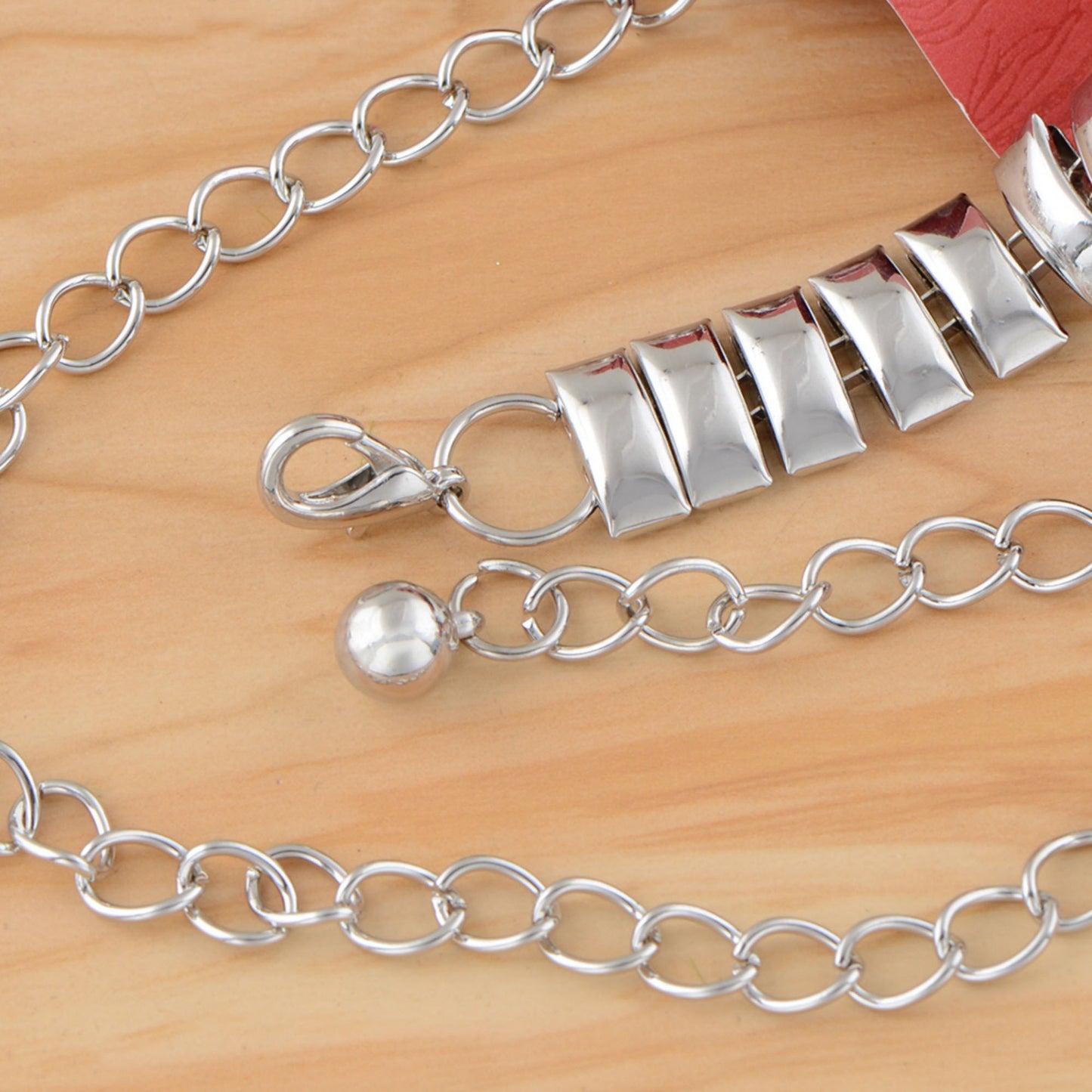 Geometric Square Link Waist Chain with Adjustable Extender and Shimmering Accents