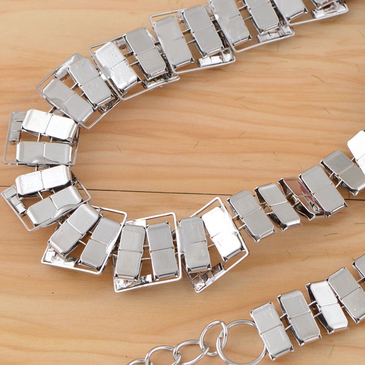 Geometric Square Link Waist Chain with Adjustable Extender and Shimmering Accents