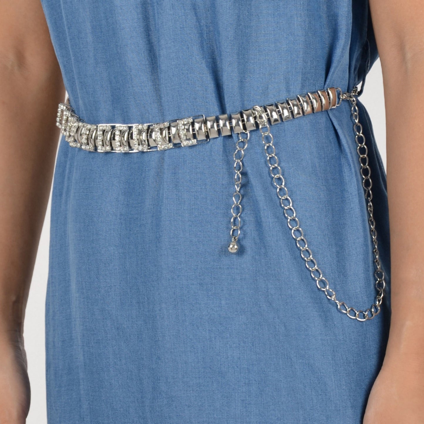 Geometric Square Link Waist Chain with Adjustable Extender and Shimmering Accents