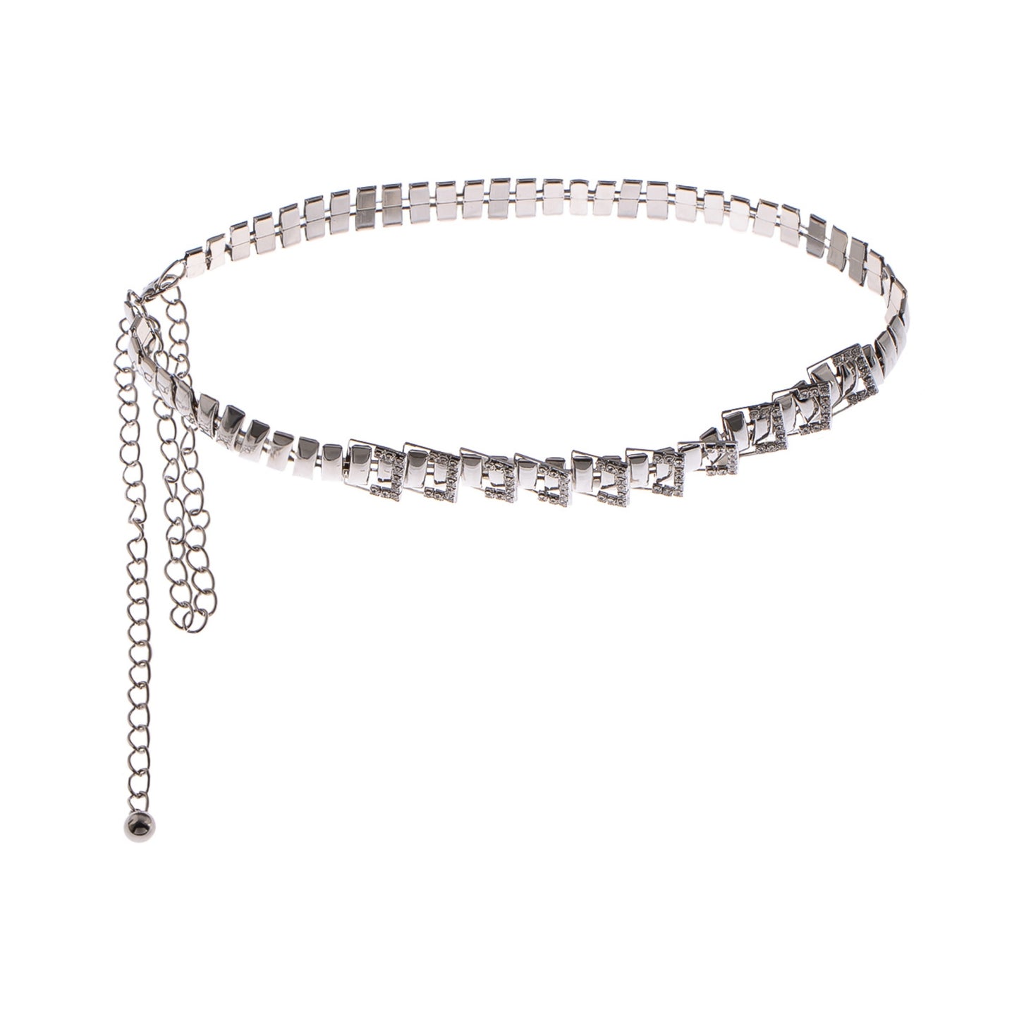 Geometric Square Link Waist Chain with Adjustable Extender and Shimmering Accents