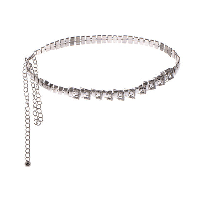 Geometric Square Link Waist Chain with Adjustable Extender and Shimmering Accents