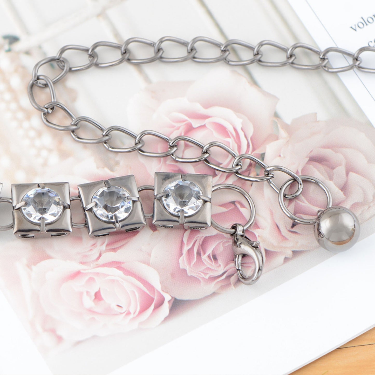 Crystal Square Link Waist Chain with Adjustable Extender