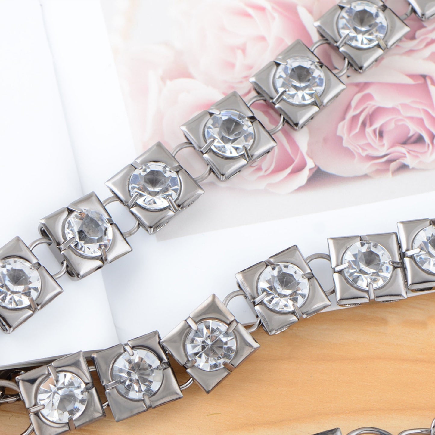 Crystal Square Link Waist Chain with Adjustable Extender