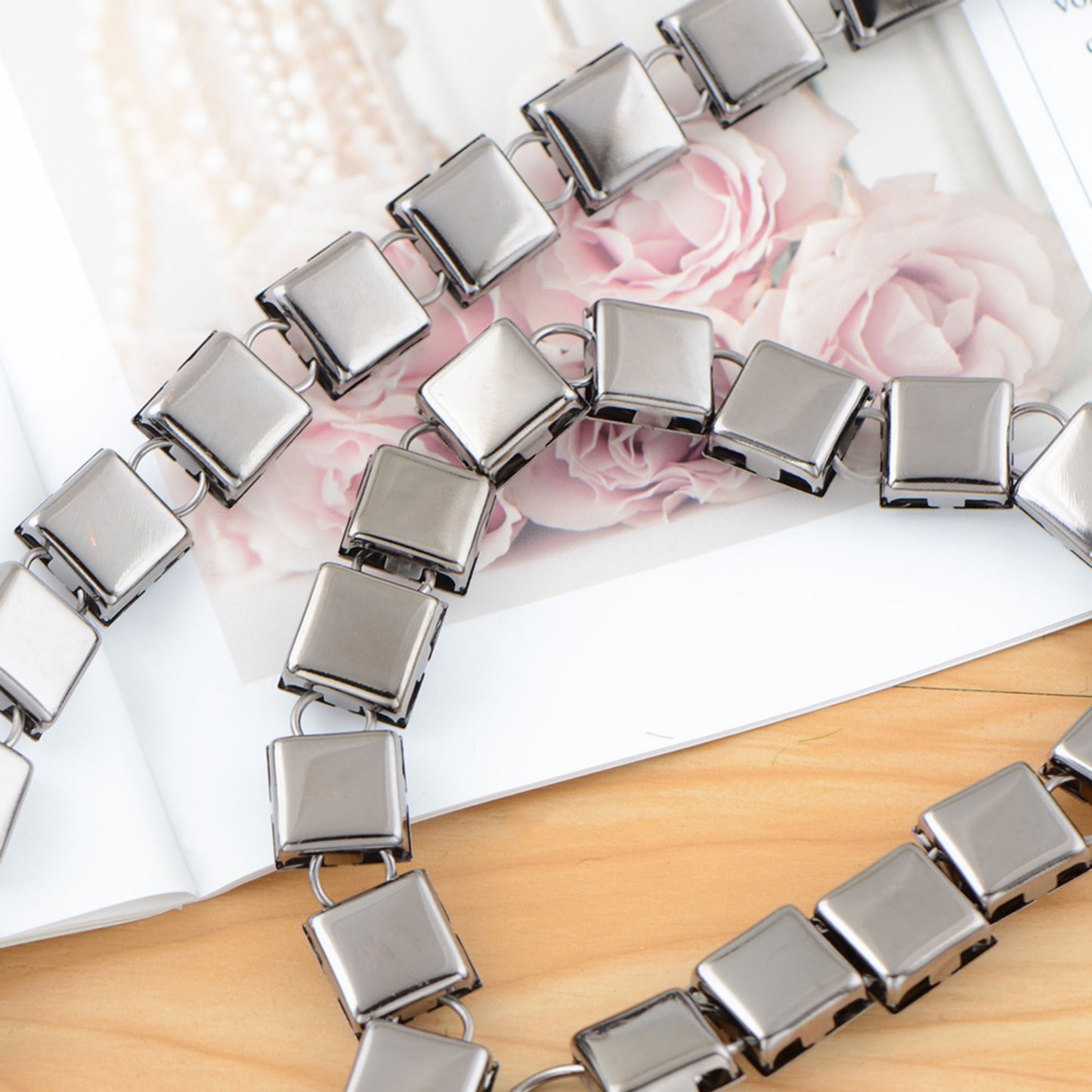 Crystal Square Link Waist Chain with Adjustable Extender