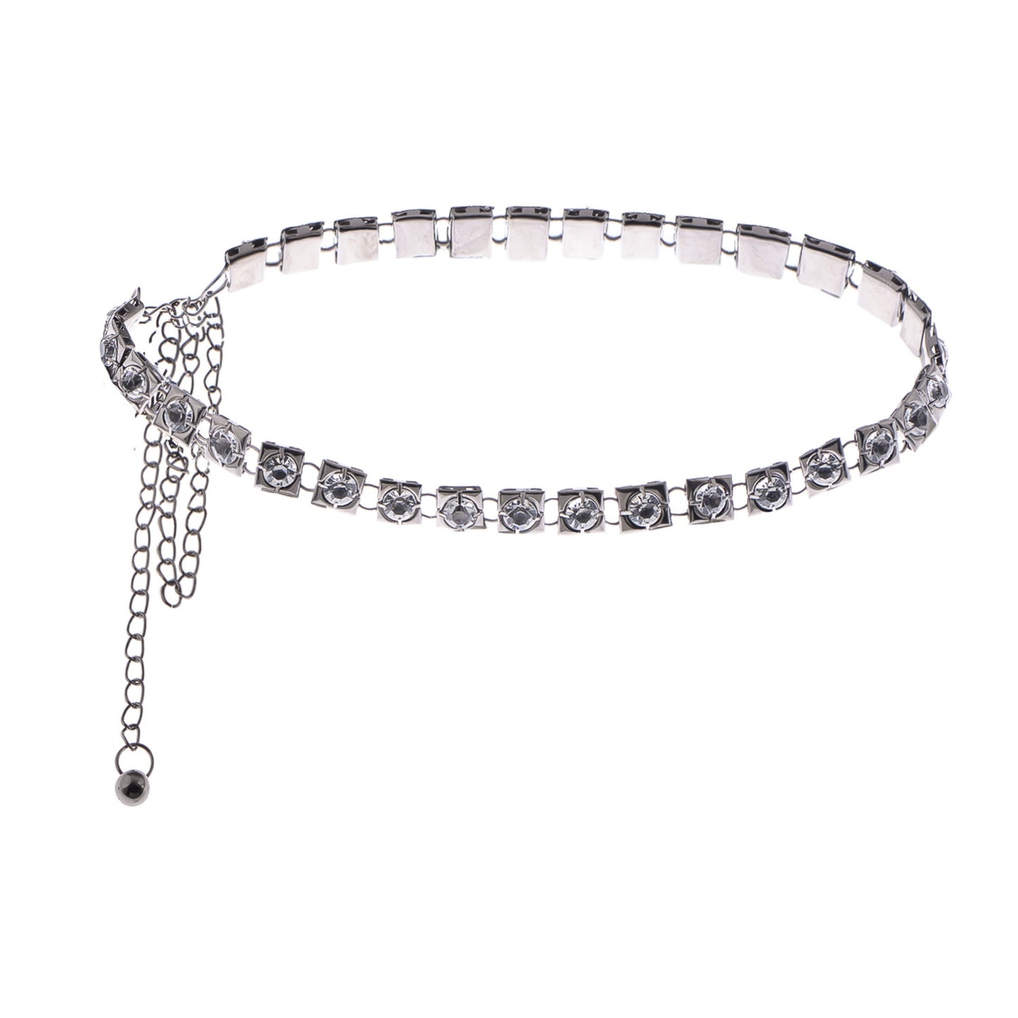Crystal Square Link Waist Chain with Adjustable Extender