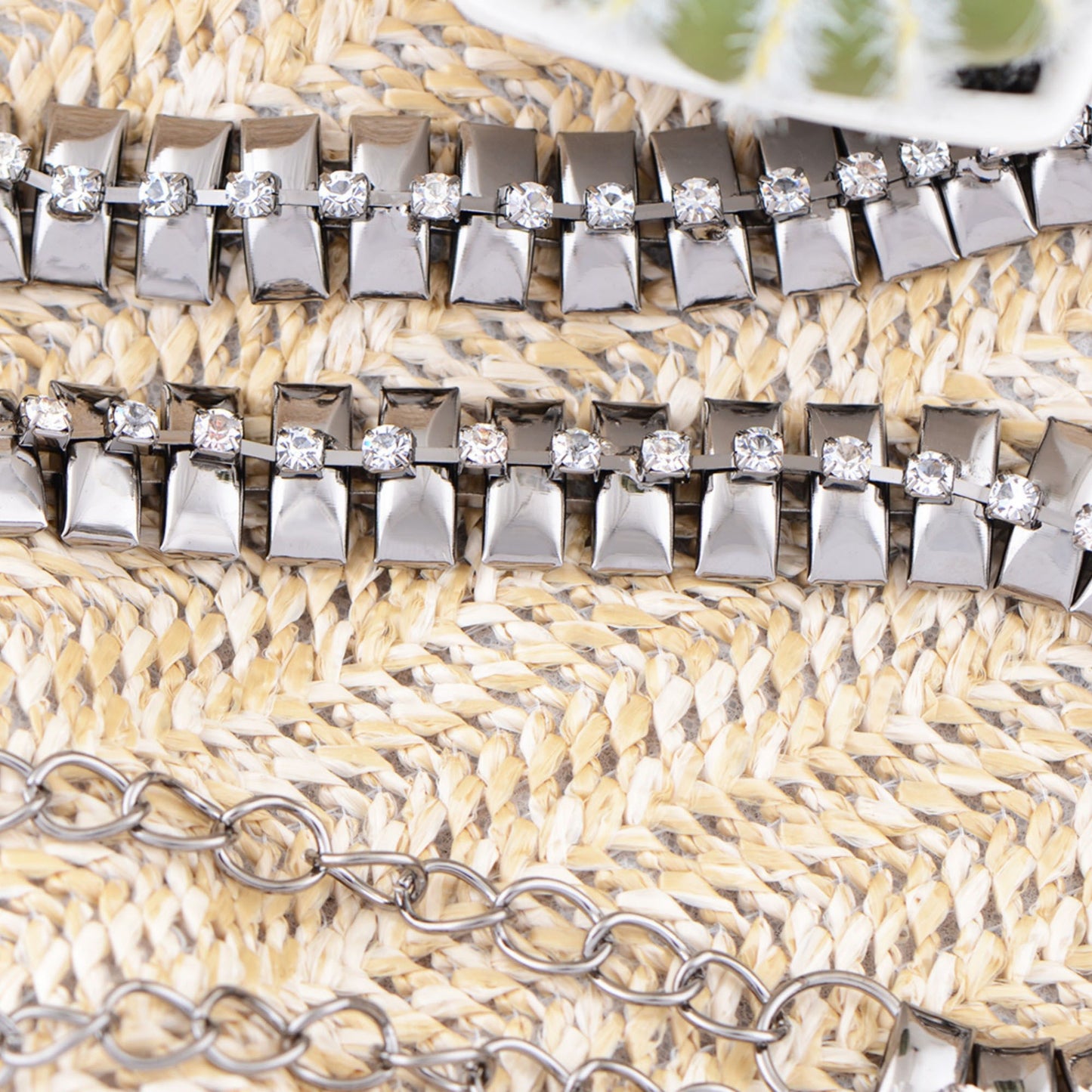 Geometric Waist Chain with Square Link Design and Crystal Accents