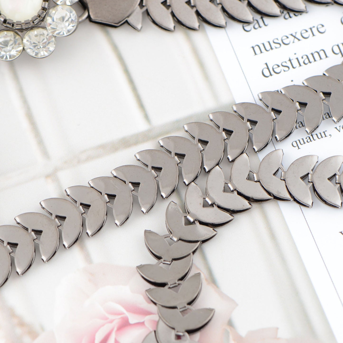 Floral Waist Chain with Chevron Link Design and Crystal Accents