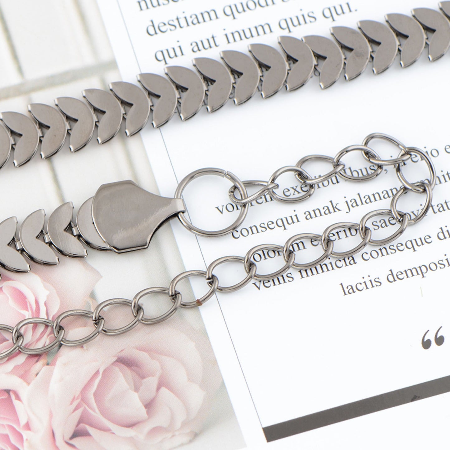 Floral Waist Chain with Chevron Link Design and Crystal Accents