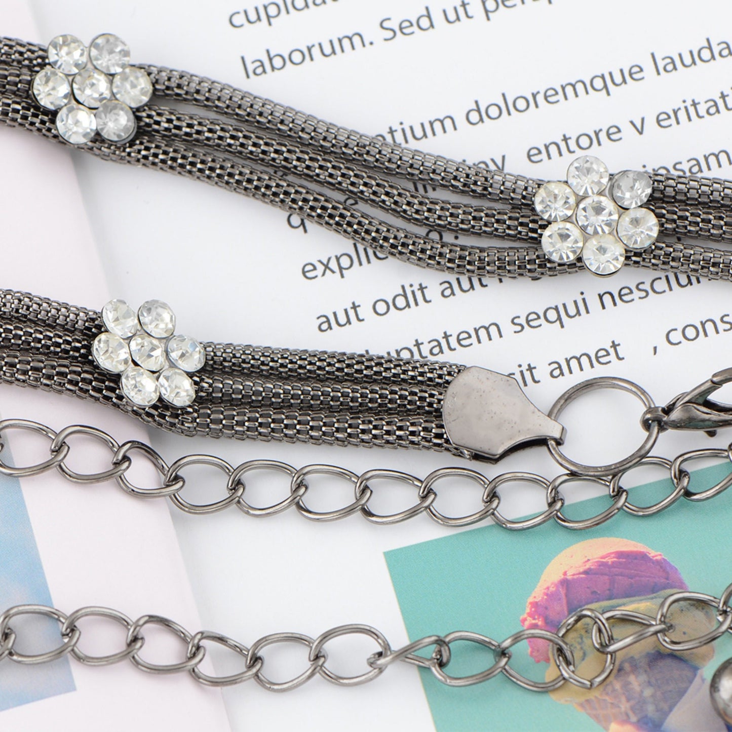 Mesh Waist Chain with Crystal Floral Centerpiece Adjustable Belly Jewelry