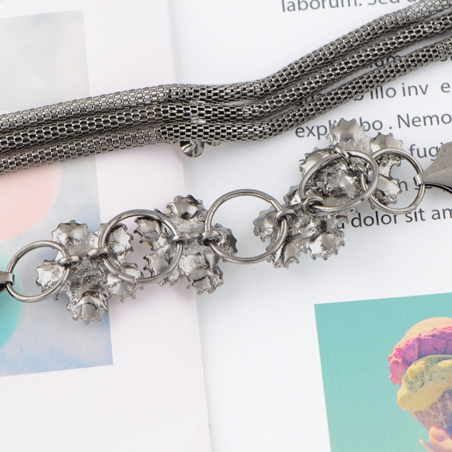 Mesh Waist Chain with Crystal Floral Centerpiece Adjustable Belly Jewelry