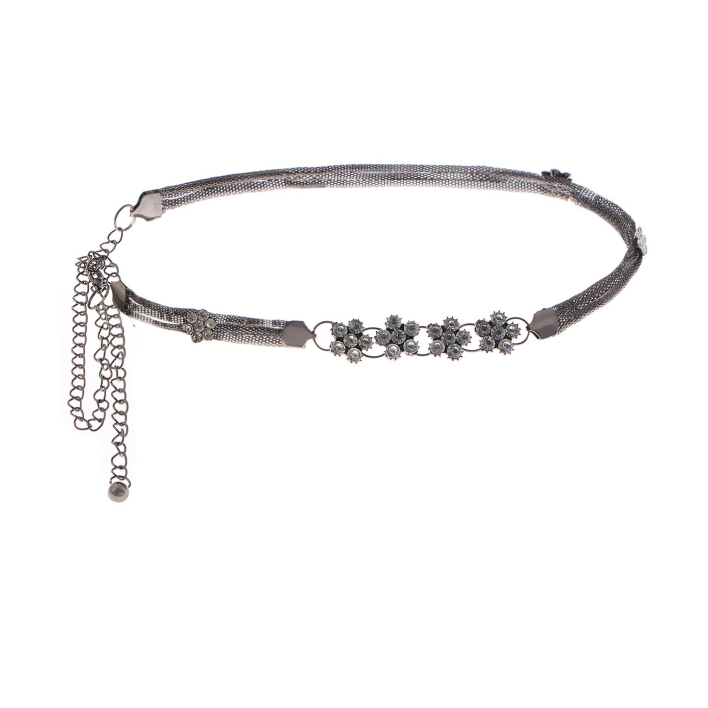 Mesh Waist Chain with Crystal Floral Centerpiece Adjustable Belly Jewelry