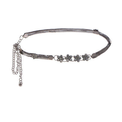 Mesh Waist Chain with Crystal Floral Centerpiece Adjustable Belly Jewelry