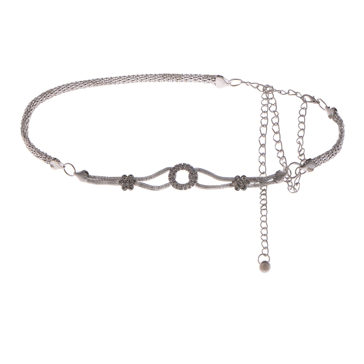 Crystal Circle and Floral Accent Waist Chain Adjustable Belly Jewelry