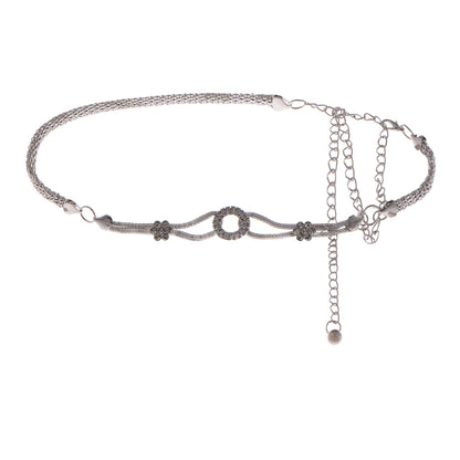 Crystal Circle and Floral Accent Waist Chain Adjustable Belly Jewelry
