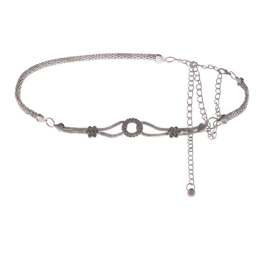 Crystal Circle and Floral Accent Waist Chain Adjustable Belly Jewelry