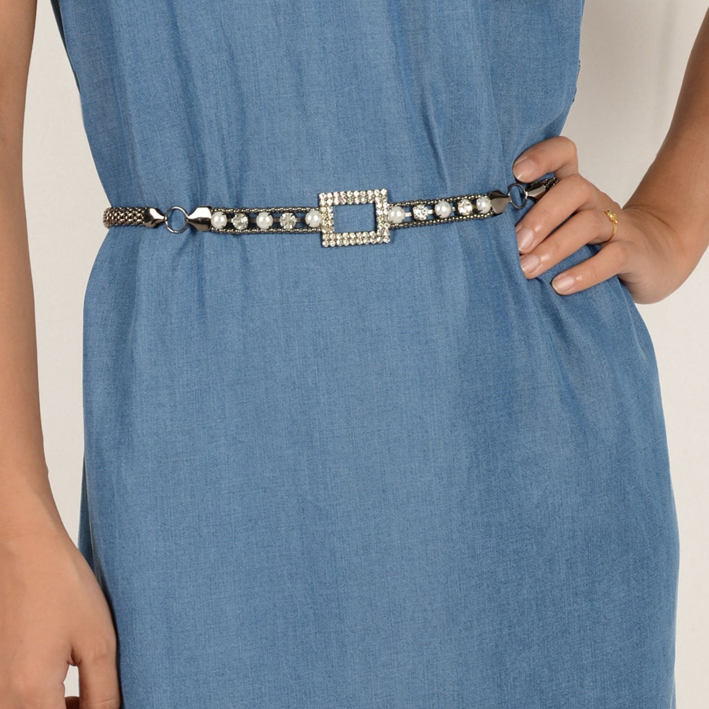 Crystal Square Accent Waist Chain Adjustable Belly Jewelry