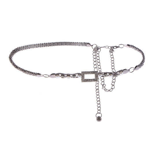 Crystal Square Accent Waist Chain Adjustable Belly Jewelry