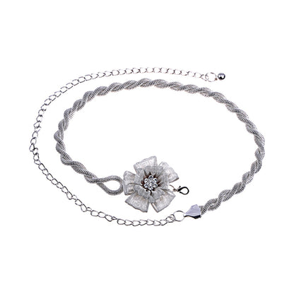 Rhinestone Flower Accent Waist Chain with Adjustable Extender