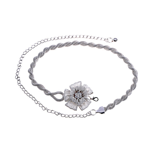 Rhinestone Flower Accent Waist Chain with Adjustable Extender