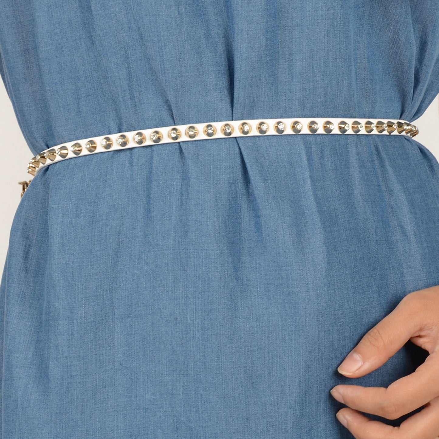 Rhinestone Studded Waist Chain with Drop Charm Accent