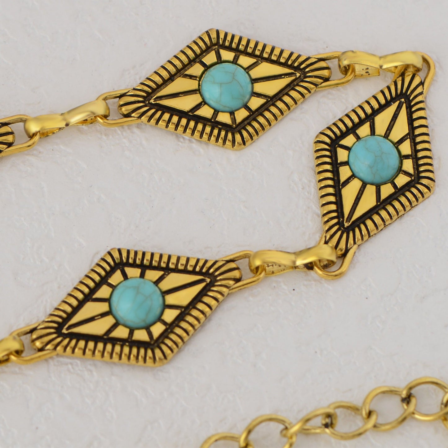Waist Chain Belt with Diamond-Shaped Links and Turquoise Stone Accents