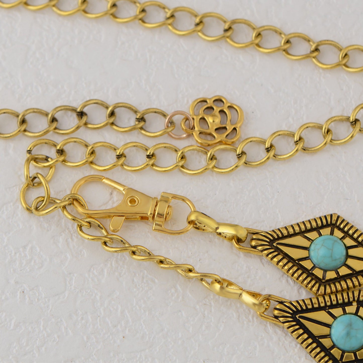 Waist Chain Belt with Diamond-Shaped Links and Turquoise Stone Accents