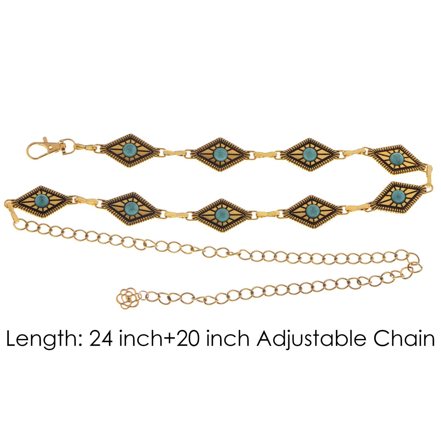 Waist Chain Belt with Diamond-Shaped Links and Turquoise Stone Accents