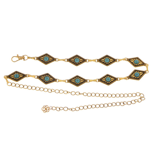 Waist Chain Belt with Diamond-Shaped Links and Turquoise Stone Accents