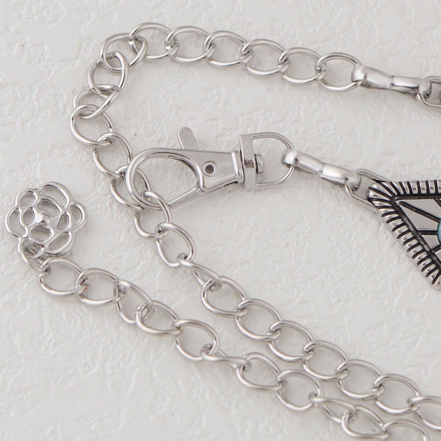 Waist Chain Belt with Diamond-Shaped Links and Turquoise Stone Accents