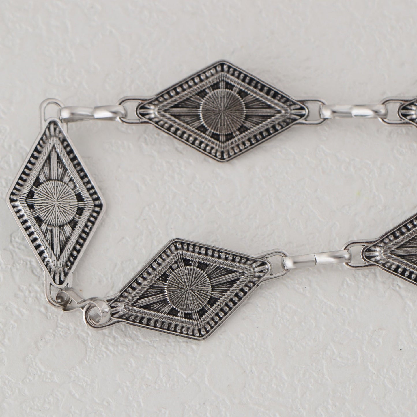 Waist Chain Belt with Diamond-Shaped Links and Turquoise Stone Accents