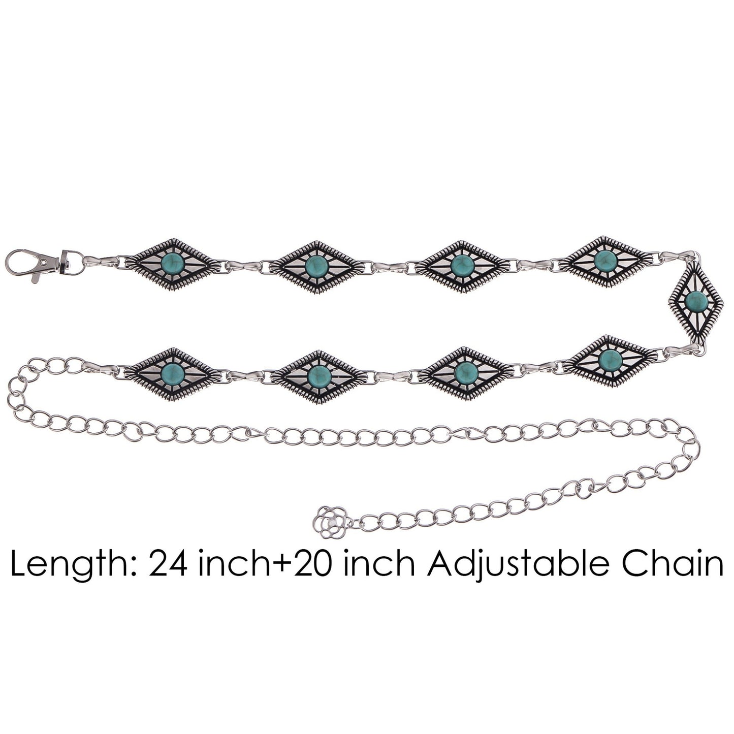 Waist Chain Belt with Diamond-Shaped Links and Turquoise Stone Accents