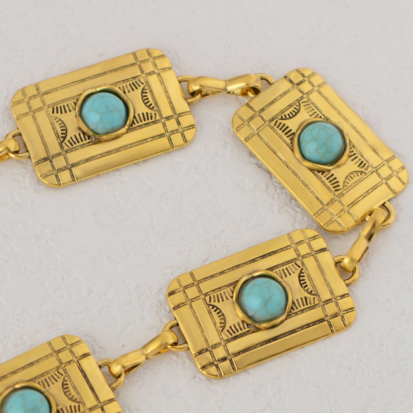 Waist Chain Belt with Rectangular Links and Turquoise Stone Accents