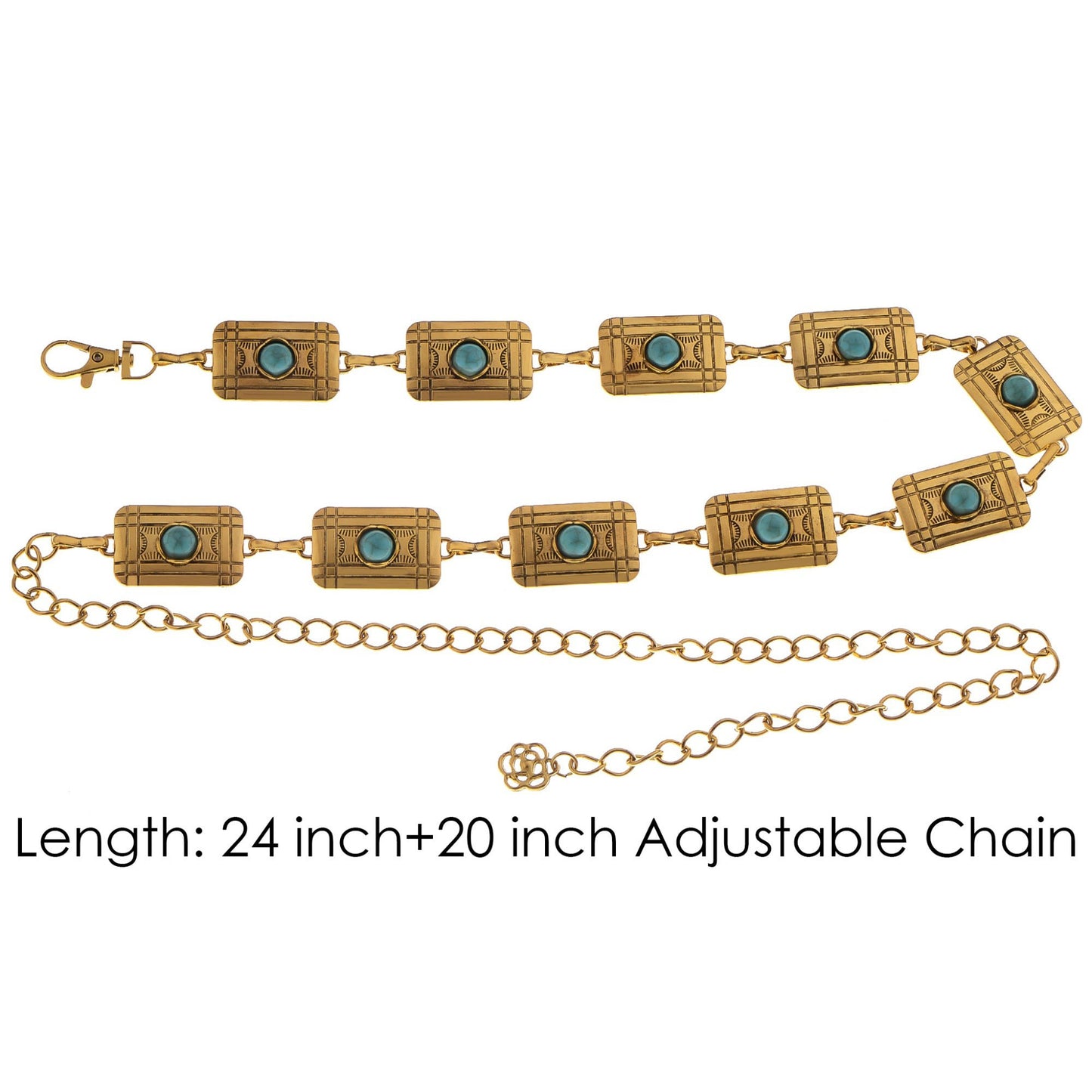 Waist Chain Belt with Rectangular Links and Turquoise Stone Accents