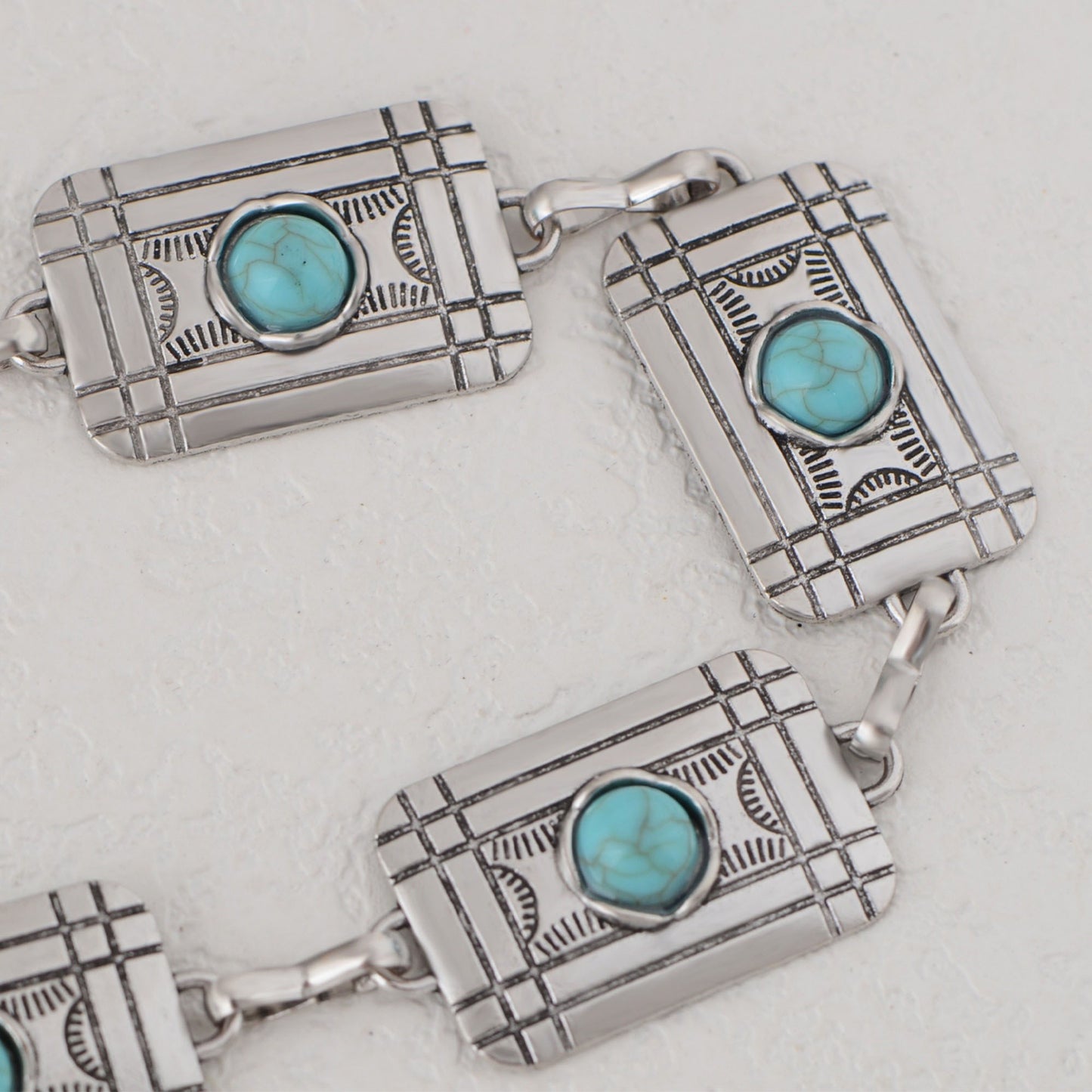 Waist Chain Belt with Rectangular Links and Turquoise Stone Accents