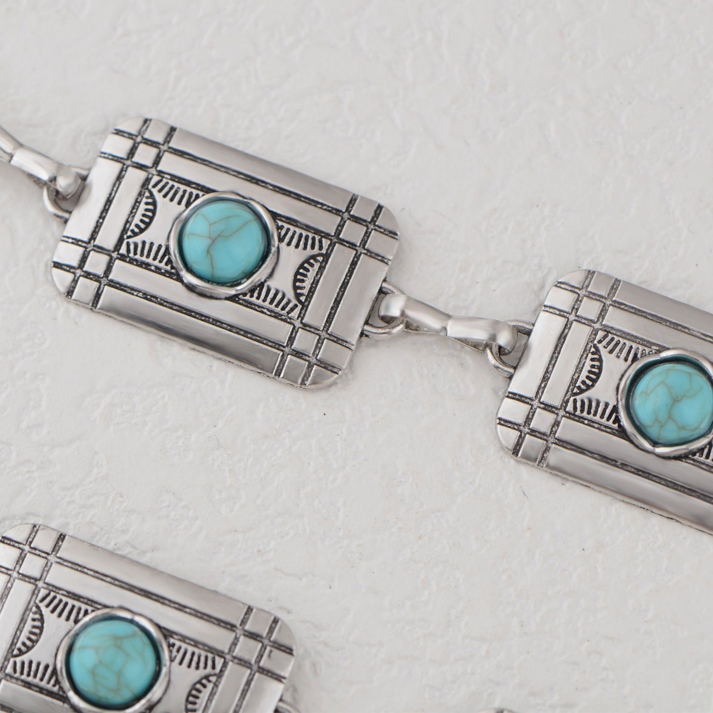 Waist Chain Belt with Rectangular Links and Turquoise Stone Accents