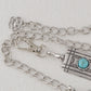 Waist Chain Belt with Rectangular Links and Turquoise Stone Accents