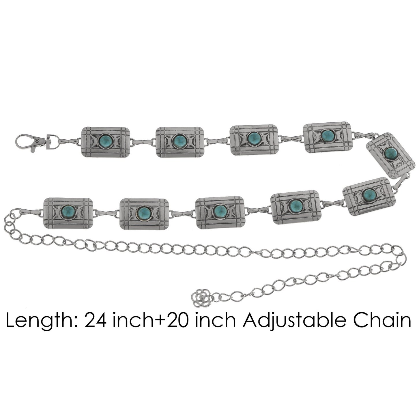 Waist Chain Belt with Rectangular Links and Turquoise Stone Accents
