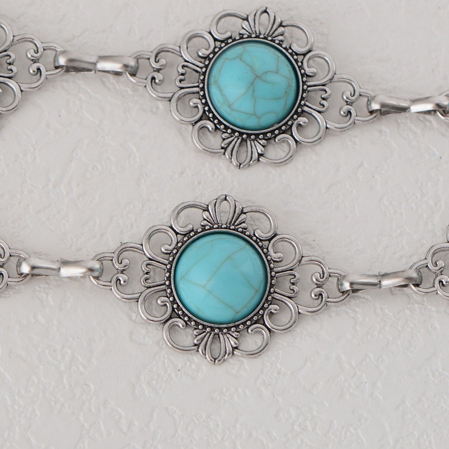 Waist Chain Belt with Floral Links and Turquoise Stone Accents