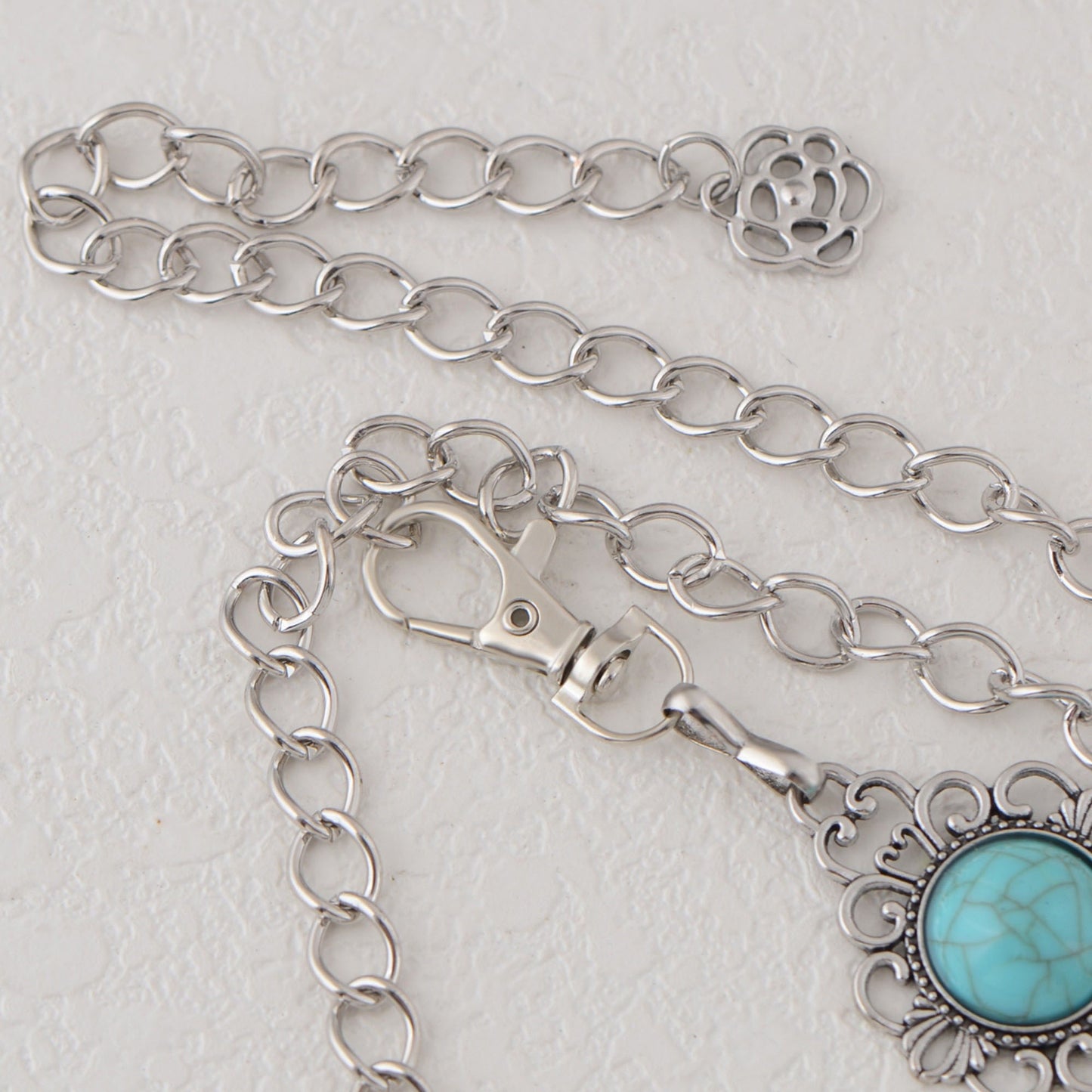 Waist Chain Belt with Floral Links and Turquoise Stone Accents
